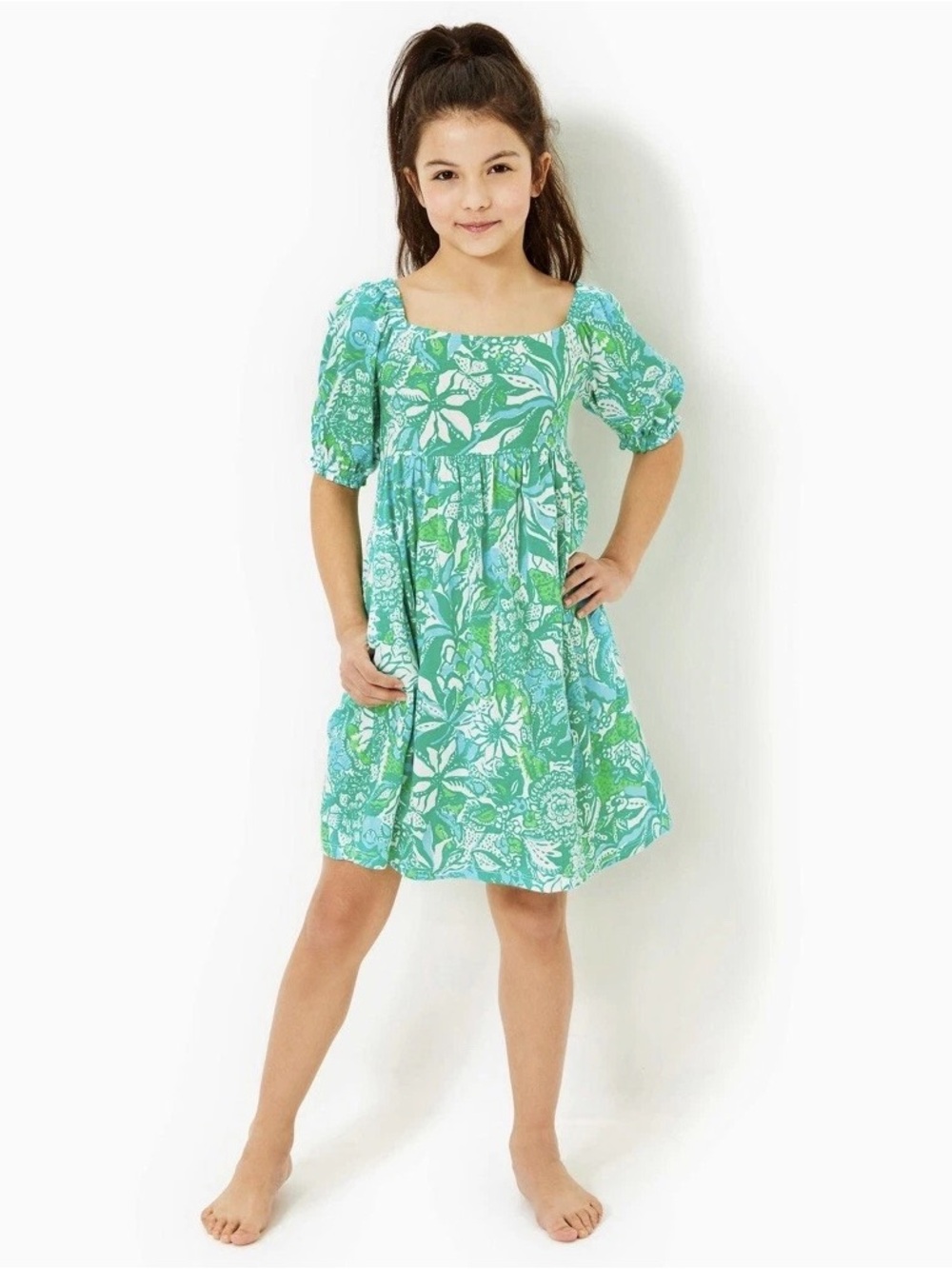 Lilly Pulitzer Kids Delaney Dress Botanical Green Safari Sangria Colorway Small